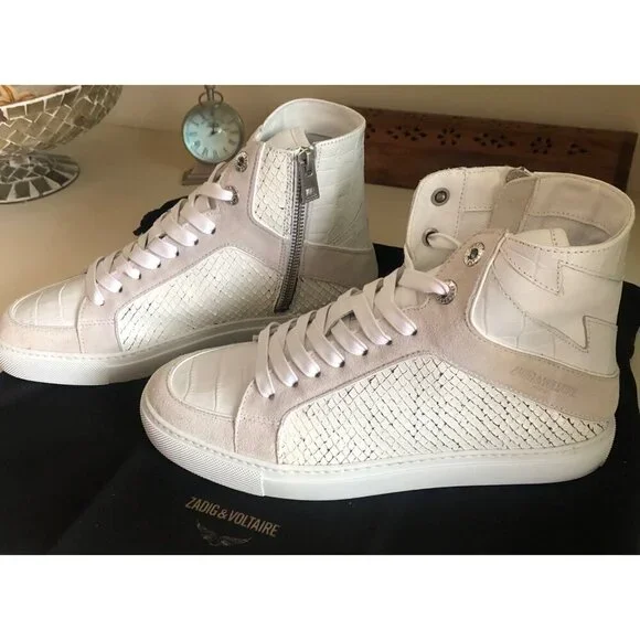 NIB Zadig & Voltaire High Flash Keith Leather Suede Sneaker Snake look Size 7 - Picture 3 of 13